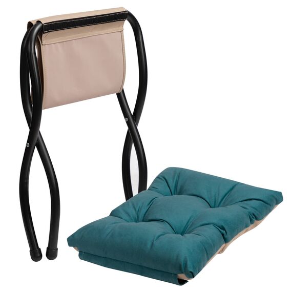 HollyHOME Fußhocker Klappbar Fußablage Fußstütze Faltbar Sitzhocker mit Metallbeinen Fusshocker mit Abnehmbar Gepolsterte Sitzfläche, Pfauenblau