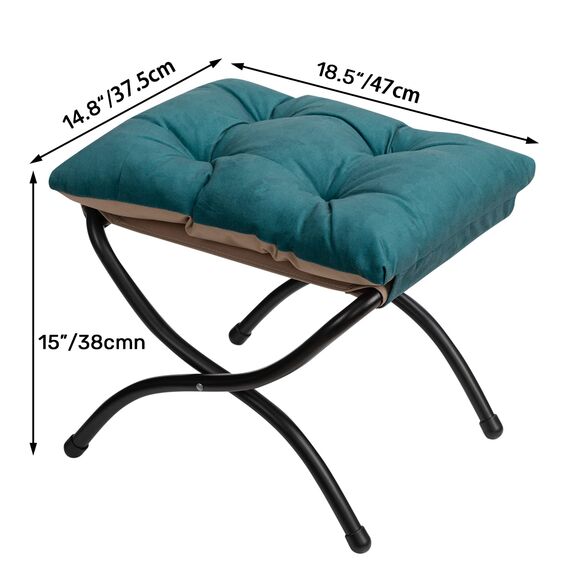 HollyHOME Fußhocker Klappbar Fußablage Fußstütze Faltbar Sitzhocker mit Metallbeinen Fusshocker mit Abnehmbar Gepolsterte Sitzfläche, Pfauenblau