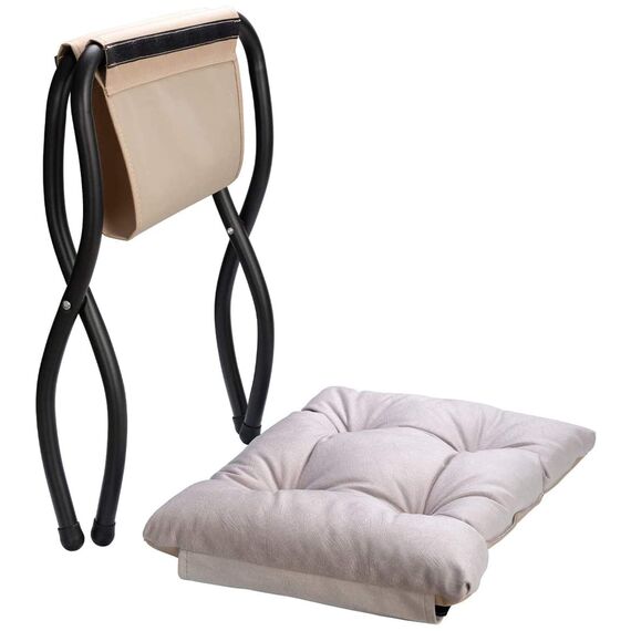 HollyHOME Fußhocker Klappbar Fußablage Fußstütze Faltbar Sitzhocker mit Metallbeinen Fusshocker mit Abnehmbar Gepolsterte Sitzfläche, Grau