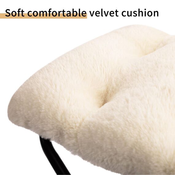 HollyHOME Fußhocker Klappbar Fußablage Fußstütze Faltbar Sitzhocker mit Metallbeinen Fusshocker mit Abnehmbar Gepolsterte Sitzfläche, Plüsch Beige