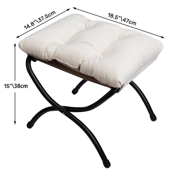 HollyHOME Fußhocker Klappbar Fußablage Fußstütze Faltbar Sitzhocker mit Metallbeinen Fusshocker mit Abnehmbar Gepolsterte Sitzfläche Samt, Beige