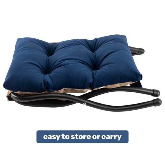 HollyHOME Fußhocker Klappbar Fußablage Fußstütze Faltbar Sitzhocker mit Metallbeinen Fusshocker mit Abnehmbar Gepolsterte Sitzfläche Samt, Dunkelblau