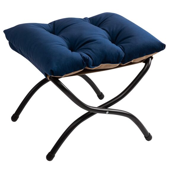 HollyHOME Fußhocker Klappbar Fußablage Fußstütze Faltbar Sitzhocker mit Metallbeinen Fusshocker mit Abnehmbar Gepolsterte Sitzfläche Samt, Dunkelblau