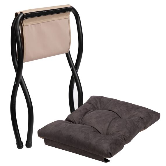 HollyHOME Fußhocker Klappbar Fußablage Fußstütze Faltbar Sitzhocker mit Metallbeinen Fusshocker mit Abnehmbar Gepolsterte Sitzfläche, Grau Braun