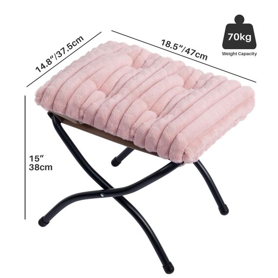HollyHOME Fußhocker Klappbar Fußablage Fußstütze Faltbar Sitzhocker mit Metallbeinen Fusshocker mit Abnehmbar Gepolsterte Sitzfläche, Rosa