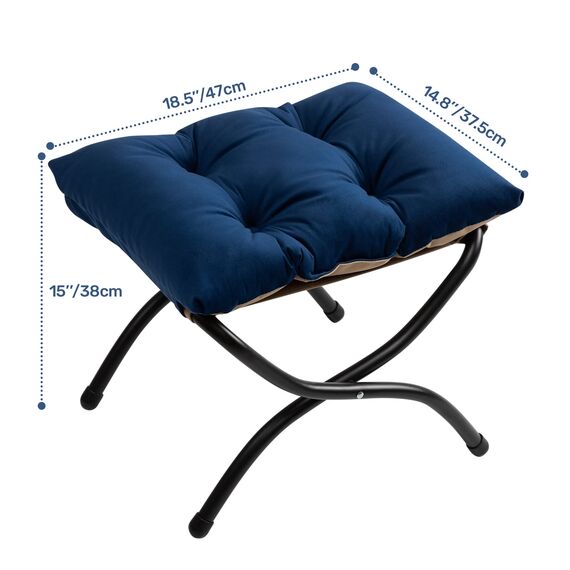 HollyHOME Fußhocker Klappbar Fußablage Fußstütze Faltbar Sitzhocker mit Metallbeinen Fusshocker mit Abnehmbar Gepolsterte Sitzfläche Samt, Dunkelblau