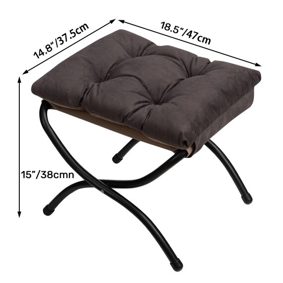 HollyHOME Fußhocker Klappbar Fußablage Fußstütze Faltbar Sitzhocker mit Metallbeinen Fusshocker mit Abnehmbar Gepolsterte Sitzfläche, Grau Braun