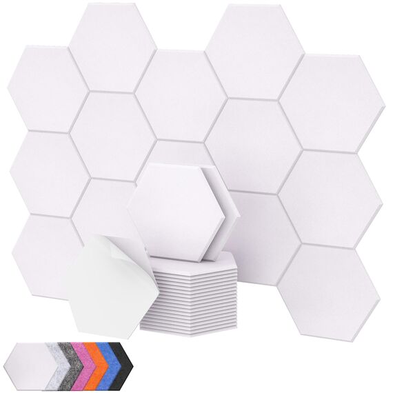 18 Stücke Hexagon Akustikplatten selbstklebend, TONOR Schallabsorber Schallschutz mit Hochdichte Wandfliesen Schall Dämmung 30x26x1 cm für Studio, Akustische Behandlung und Wanddekoration