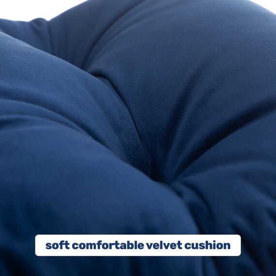 HollyHOME Fußhocker Klappbar Fußablage Fußstütze Faltbar Sitzhocker mit Metallbeinen Fusshocker mit Abnehmbar Gepolsterte Sitzfläche Samt, Dunkelblau