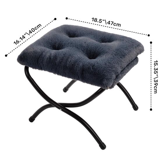 HollyHOME Fußhocker Klappbar Fußablage Fußstütze Faltbar Sitzhocker mit Metallbeinen Fusshocker mit Abnehmbar Gepolsterte Sitzfläche, Plüsch Dunkelgrau