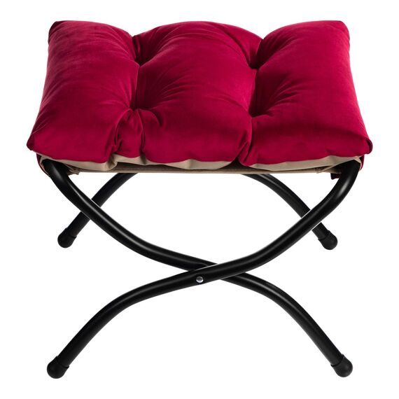 HollyHOME Fußhocker Klappbar Fußablage Fußstütze Faltbar Sitzhocker mit Metallbeinen Fusshocker mit Abnehmbar Gepolsterte Sitzfläche Samt, Rot