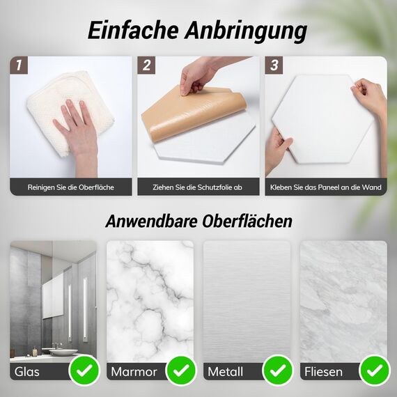 18 Stücke Hexagon Akustikplatten selbstklebend, TONOR Schallabsorber Schallschutz mit Hochdichte Wandfliesen Schall Dämmung 30x26x1 cm für Studio, Akustische Behandlung und Wanddekoration