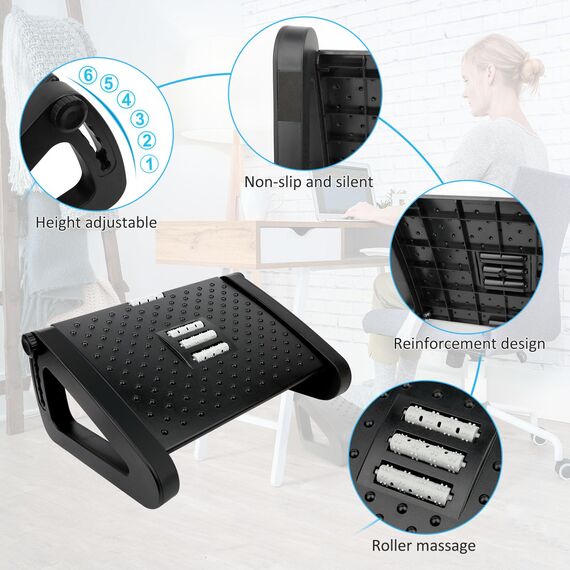 VFANDV Fußstütze Schreibtisch, Schreibtisch-Füßstütze mit Massagefunktion 6 Höhenverstellbar Fußbank, Rutschfest Footrest für Büro und Zuhause