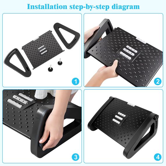 VFANDV Fußstütze Schreibtisch, Schreibtisch-Füßstütze mit Massagefunktion 6 Höhenverstellbar Fußbank, Rutschfest Footrest für Büro und Zuhause