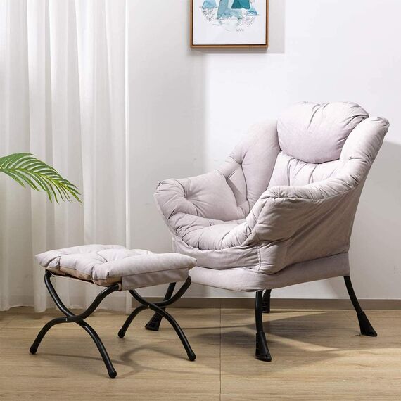 HollyHOME Fußhocker Klappbar Fußablage Fußstütze Faltbar Sitzhocker mit Metallbeinen Fusshocker mit Abnehmbar Gepolsterte Sitzfläche, Grau