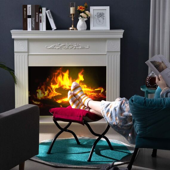 HollyHOME Fußhocker Klappbar Fußablage Fußstütze Faltbar Sitzhocker mit Metallbeinen Fusshocker mit Abnehmbar Gepolsterte Sitzfläche Samt, Rot