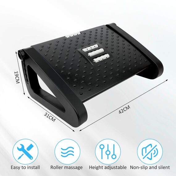 VFANDV Fußstütze Schreibtisch, Schreibtisch-Füßstütze mit Massagefunktion 6 Höhenverstellbar Fußbank, Rutschfest Footrest für Büro und Zuhause