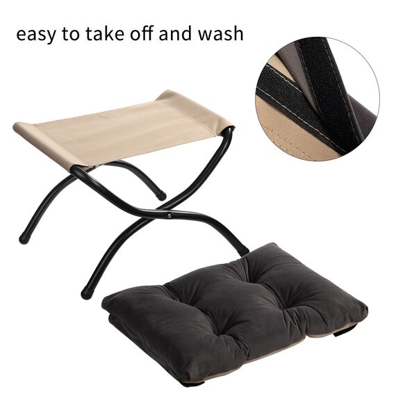 HollyHOME Fußhocker Klappbar Fußablage Fußstütze Faltbar Sitzhocker mit Metallbeinen Fusshocker mit Abnehmbar Gepolsterte Sitzfläche Samt, Dunkelgrau