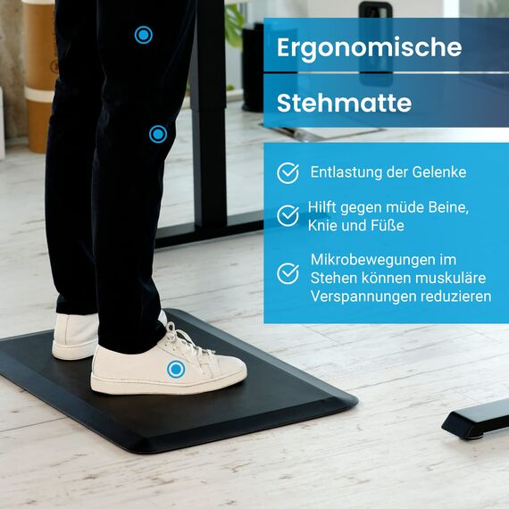 Ergotopia Anti-Ermüdungsmatte für Steharbeitsplätze - Ergonomische Arbeitsplatzmatte für gesundes & schmerzfreies Stehen - rutschfeste Stehmatte aus umweltfreundlichem PU (Schwarz)