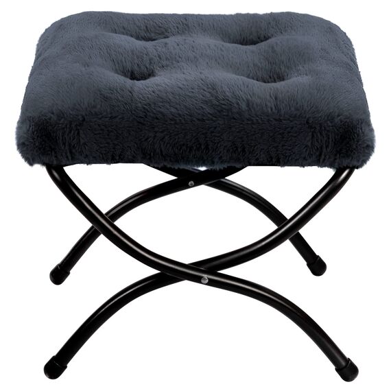 HollyHOME Fußhocker Klappbar Fußablage Fußstütze Faltbar Sitzhocker mit Metallbeinen Fusshocker mit Abnehmbar Gepolsterte Sitzfläche, Plüsch Dunkelgrau