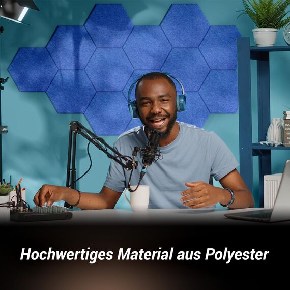 Hexagon Akustikplatten selbstklebend 12St. TONOR schallschutzplatten Schallschutz mit Hochdichte Wandfliesen Schalldämmung 30x26x1cm für Studio,Büro,Akustische Behandlung Wanddekoration Blau