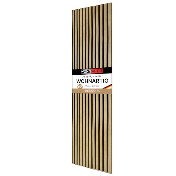 wohnartig® Akustikpaneele 1,485m² - 275cm x 54cm* set - (set = 2 Stück 275cm x 27cm) | Farbe: Eiche Santa 661 | Wandverkleidung | Akustikpaneel | Wandpaneele auf filz | Akustikfilz