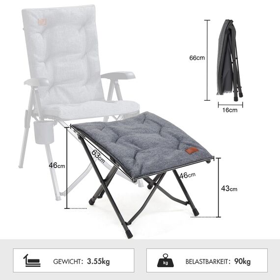 EVER ADVANCED Fußhocker Fußablage Faltbar Klapphocker mit Höhe von 47cm Klappbarer Hocker Gepolstert Fußstütze für Sessel Garten- und Balkonstuhl