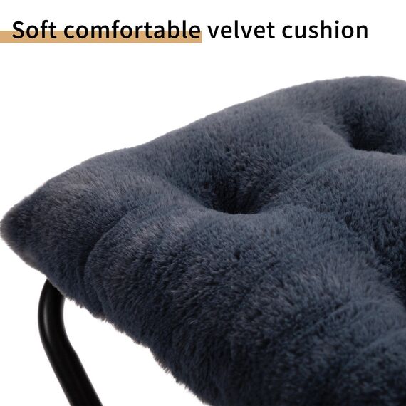 HollyHOME Fußhocker Klappbar Fußablage Fußstütze Faltbar Sitzhocker mit Metallbeinen Fusshocker mit Abnehmbar Gepolsterte Sitzfläche, Plüsch Dunkelgrau