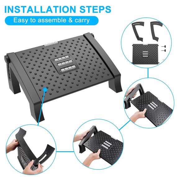 Fußstütze Schreibtisch 6 Höhen Verstellbar & Winkeleinstellbar, Rutschfeste Fußablage mit Massage Funktion, lindern Bein Knie und Rückenschmerzen, Ideal für Zuhause, Büro und Reisen