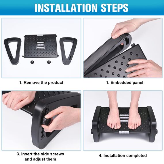 Verstellbarer Fußhocker für Schreibtisch, robust und ergonomisch, lindert Schmerzen und bietet Körperunterstützung, bequeme Massagewirkung für bessere Durchblutung der Beine.