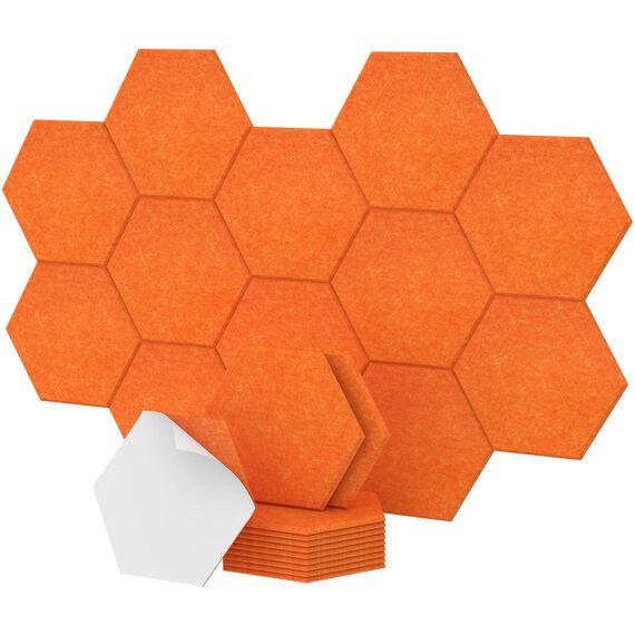 Hexagon Akustikplatten selbstklebend 12St., TONOR Schallabsorber Schallschutz mit Hochdichte Wandfliesen Schall Dämmung 30x26x1cm für Studio, Büro, Akustische Behandlung und Wanddekoration Orange