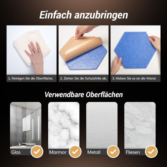 Hexagon Akustikplatten selbstklebend 12St. TONOR schallschutzplatten Schallschutz mit Hochdichte Wandfliesen Schalldämmung 30x26x1cm für Studio,Büro,Akustische Behandlung Wanddekoration Blau