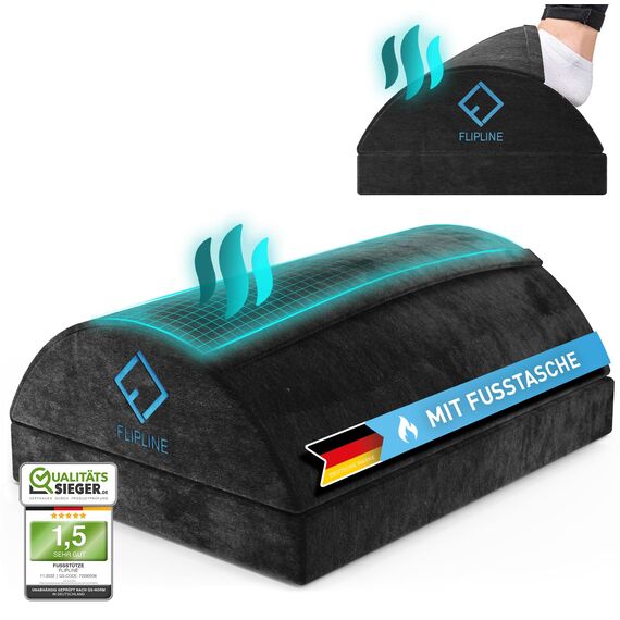 FLIPLINE Fußstütze Schreibtisch - Höhenverstellbare Fußbank [rutschfest] - mit Flauschfaser Fußtasche - für Schreibtisch Büro Homeoffice Zubehör - Fußkissen Footrest Fußhocker