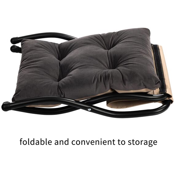 HollyHOME Fußhocker Klappbar Fußablage Fußstütze Faltbar Sitzhocker mit Metallbeinen Fusshocker mit Abnehmbar Gepolsterte Sitzfläche Samt, Dunkelgrau