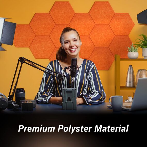 Hexagon Akustikplatten selbstklebend 12St., TONOR Schallabsorber Schallschutz mit Hochdichte Wandfliesen Schall Dämmung 30x26x1cm für Studio, Büro, Akustische Behandlung und Wanddekoration Orange