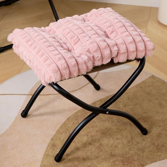 HollyHOME Fußhocker Klappbar Fußablage Fußstütze Faltbar Sitzhocker mit Metallbeinen Fusshocker mit Abnehmbar Gepolsterte Sitzfläche, Rosa