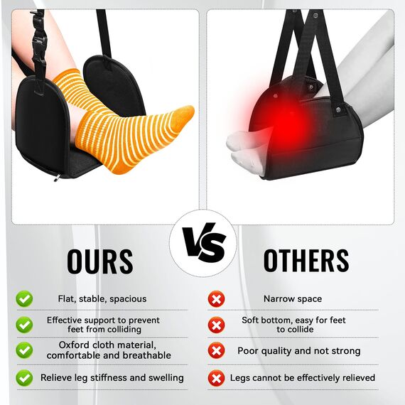 Pavlleen Flugzeug Fußstütze, Die Fußstütze Besteht aus Hochwertigem Schwamm, Abnehmbarer Stützplatte und Verstellbarem Elastischem Nylongewebe und Bietet Komfort und Tragbarkeit für Langstreckenreisen