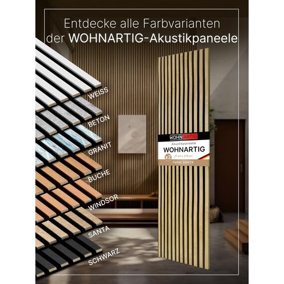 wohnartig® Akustikpaneele 1,485m² - 275cm x 54cm* set - (set = 2 Stück 275cm x 27cm) | Farbe: Eiche Santa 661 | Wandverkleidung | Akustikpaneel | Wandpaneele auf filz | Akustikfilz