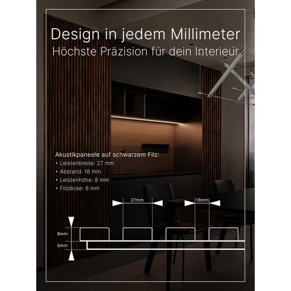 wohnartig® Akustikpaneele 1,485m² - 275cm x 54cm* set - (set = 2 Stück 275cm x 27cm) | Farbe: Antique Bronze 345 | Wandverkleidung | Akustikpaneel | Wandpaneele auf filz | Akustikfilz