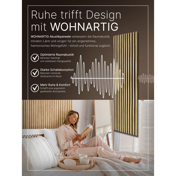 wohnartig® Akustikpaneele 1,485m² - 275cm x 54cm* set - (set = 2 Stück 275cm x 27cm) | Farbe: Eiche Santa 661 | Wandverkleidung | Akustikpaneel | Wandpaneele auf filz | Akustikfilz