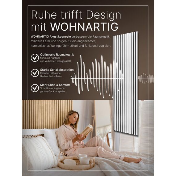 wohnartig® Akustikpaneele 1,485m² - 275cm x 54cm* set - (set = 2 Stück 275cm x 27cm) | Farbe: Weiß 590 | Wandverkleidung | Akustikpaneel | Wandpaneele auf filz | Akustikfilz | Lamellenwand