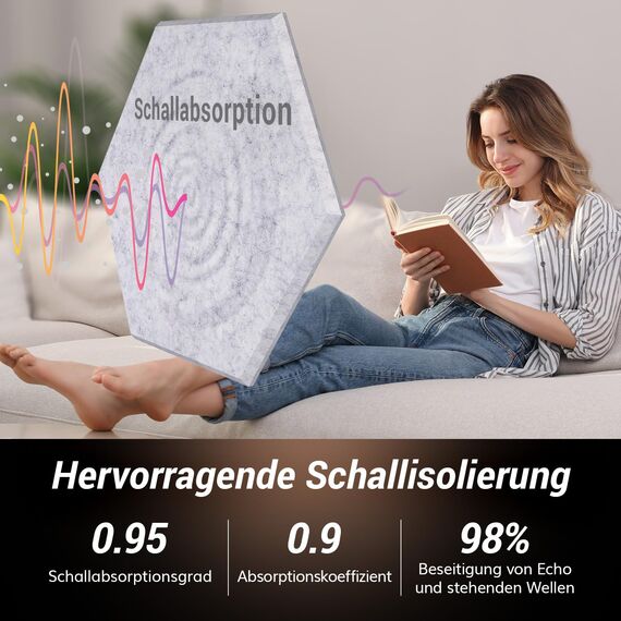 TONOR Schallschutzplatten, Wandpaneele für Akustische Behandlung und Wanddekoration, 6 St.Grau + 6 St.Schwarz