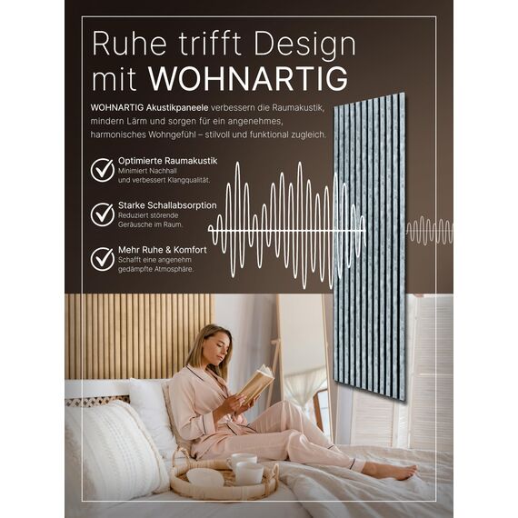 wohnartig® Akustikpaneele 1,485m² - 275cm x 54cm* set - (set = 2 Stück 275cm x 27cm) | Farbe: Granit 867 | Wandverkleidung | Akustikpaneel | Wandpaneele auf filz | Akustikfilz | Lamellenwand