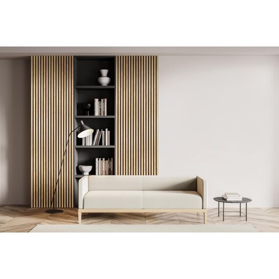 wohnartig® Akustikpaneele 1,485m² - 275cm x 54cm | Muster Farben: Eiche Santa, Eiche Windsor, Beton, Bianco, Granit, Schwarz, Buche | Wandverkleidung | Akustikpaneel | Wandpaneele auf filz