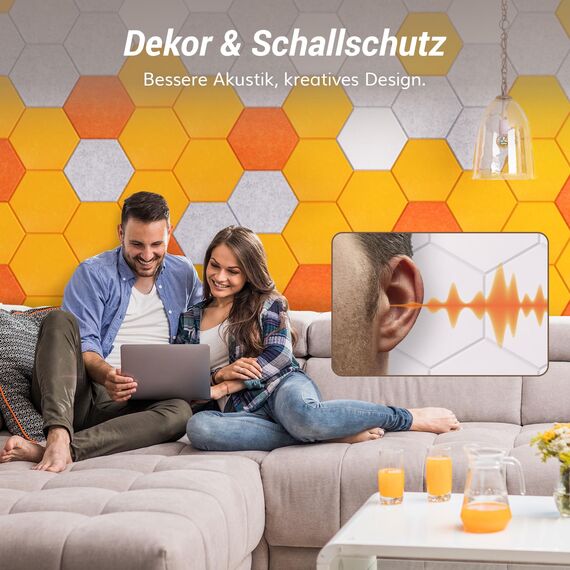 18 Stücke Hexagon Akustikplatten selbstklebend, TONOR Schallabsorber Schallschutz mit Hochdichte Wandfliesen Schall Dämmung 30x26x1 cm für Studio, Akustische Behandlung und Wanddekoration