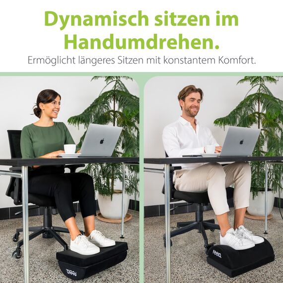 feela.® Fußstütze Schreibtisch [VERGLEICHSSIEGER] – Ergonomische Fußhocker mit Premium-Schaumkern & integriertem Wärmekissen – Rutschfester, Höhenverstellbares, Schreibtisch Zubehör (Schwarz)