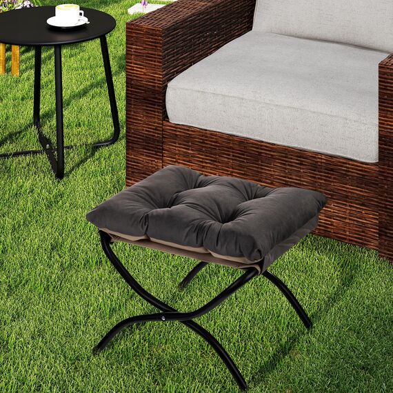 HollyHOME Fußhocker Klappbar Fußablage Fußstütze Faltbar Sitzhocker mit Metallbeinen Fusshocker mit Abnehmbar Gepolsterte Sitzfläche Samt, Dunkelgrau