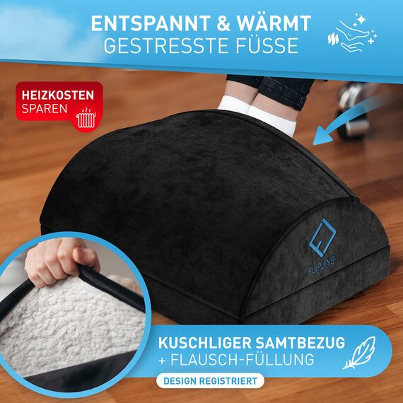 FLIPLINE Fußstütze Schreibtisch - Höhenverstellbare Fußbank [rutschfest] - mit Flauschfaser Fußtasche - für Schreibtisch Büro Homeoffice Zubehör - Fußkissen Footrest Fußhocker