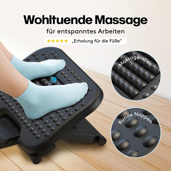 ACROPAQ Fußstütze - Ergonomische Fußablage mit verstellbaren Höhen und entspannender Massagefunktion für Bürokomfort - AF004