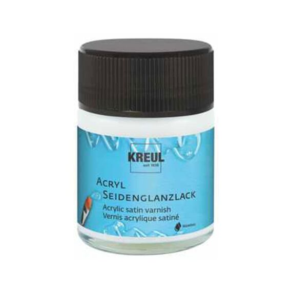 KREUL 79402 - Acryl Seidenglanzlack, seidenglänzend transparent,50 ml Glas, auf Wasserbasis, Schutz- und Überzugslack für durchgetrocknete Aufmalungen, bedingt witterungsbeständig, speichelecht